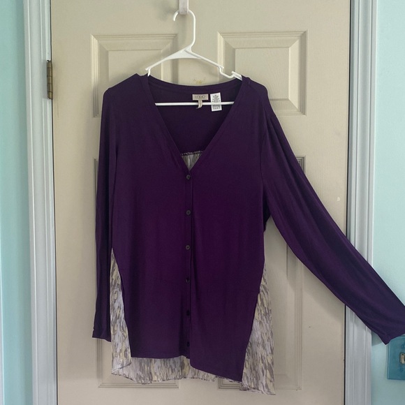 LOGO by Lori Goldstein Purple Tunic with Cream Accents - Picture 3 of 6